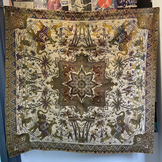 "Tapiz indio de colección bordado de pared colgante león caza elefantes 57 x 56"
