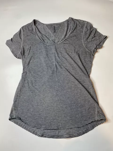 LUCY Athletic Scoop Neck Short Sleeve Gray Black Striped Workout T-Shirt Size M