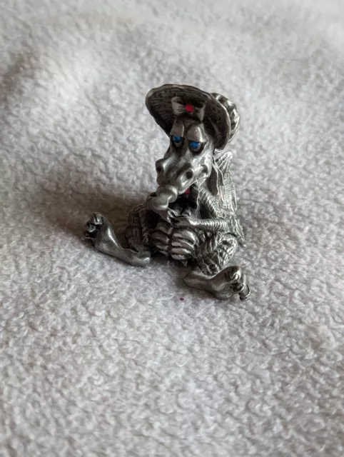 Vtg 1991 Rawcliffe Pewter BABY Dragon with Bonnet  Jewel Eyes Figurine  RF1633