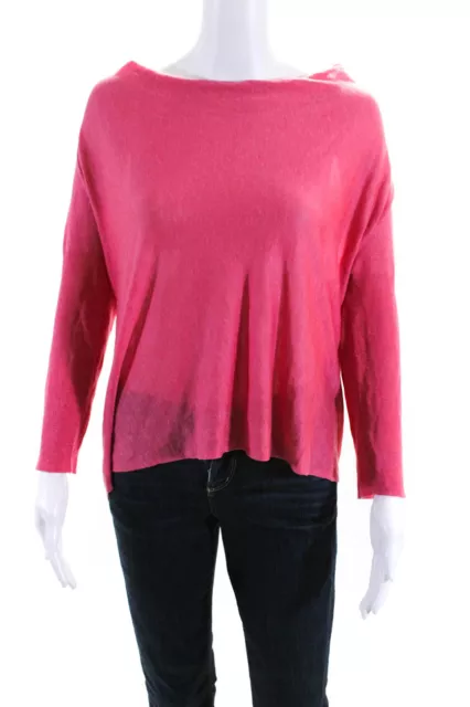 Eileen Fisher Womens Silk Cowl Neck Long Sleeve Knitted Blouse Top Pink Size XL