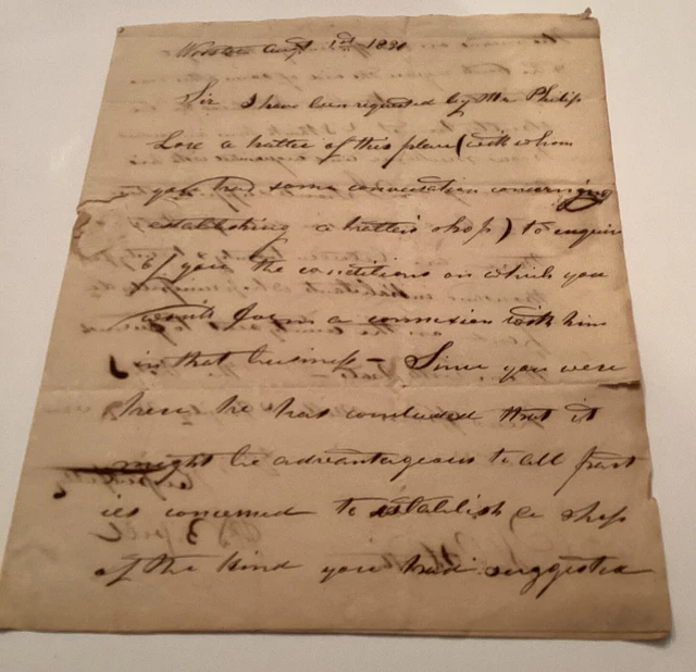 1830 Handwritten Letter  W Bissell Wooster Ohio To Abijah Catlin Harvinton Ct