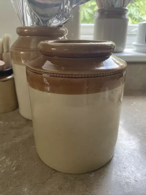 Large Vintage Salt Glazed Stoneware Storage/Utensil Jar/Pot Kitchen Farmhouse 8"