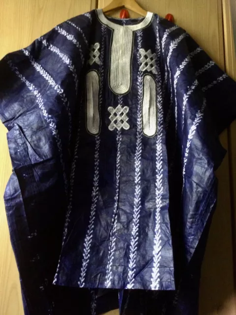 Unique West African Fully Embroidered Men’s Danshiki Tye & Dye ~ Navy Blue Mix!