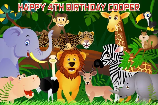 Jungle Animals A4 Personalised Edible ICING Cake Decoration Topper Party Image