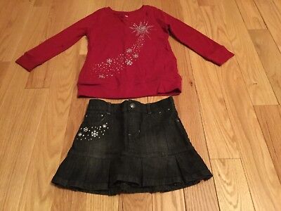 Gymboree Penguin Chalet Outfit Sz3/4 Shirt & New Adj Waist Jean Skirt Snowflake
