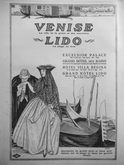 Publicité De Presse 1925 Venise La Ville De La Grace Lido La Plage De Luxe