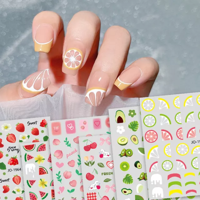 ✿ Frutas de verano 3D pegatinas para uñas tipo aguacate hojas manicura decoración aprox. *