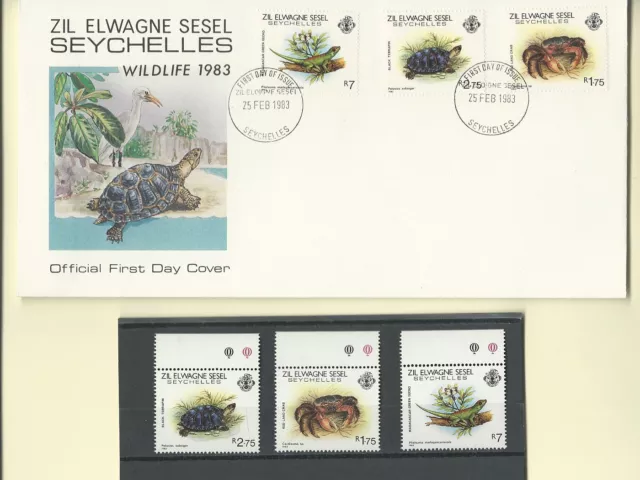 Seychelles Xi. Elwagne Sesel Officiel FDC Faune 1983 & Sc 43-45 MNH Ensemble