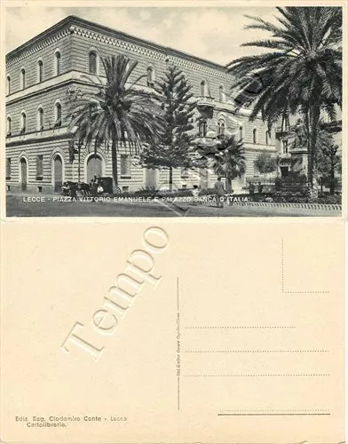 Cartolina di Lecce, piazza Vittorio Emanuele e Palazzo Banca d'Italia