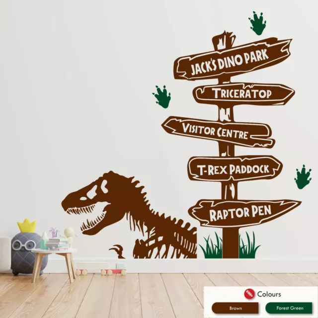 Jurassic Dinosaur Personalised Wall Sticker Theme Park Signpost Boys Decal