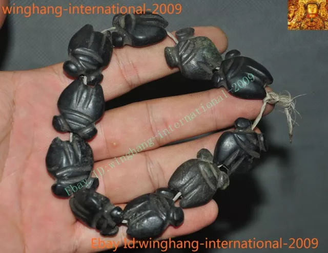 Old China Meteorite iron (black magnet) animal cicada statue Bracelet Hand chain