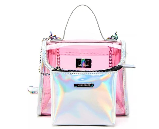 LIKE DREAMS clear transparent PVC top handle crossbody bag -2 Piece set PINK
