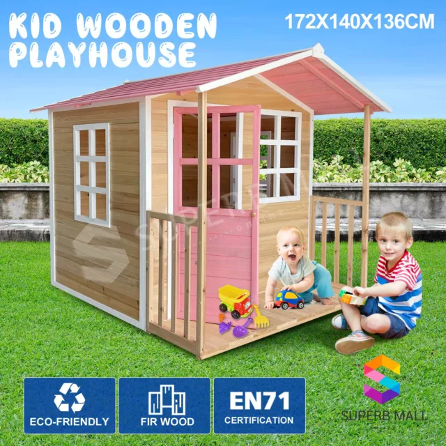 Outdoor Kids Wooden Cubby House Children Playhouse Cottage Game Centre Play Toy