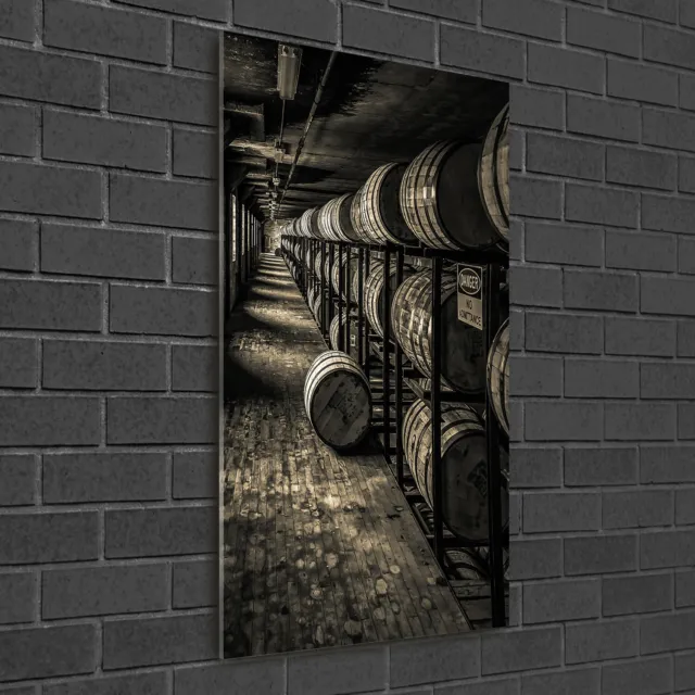 Wand-Bild Kunstdruck aus Hart-Glas Hochformat 50x100 Bourbon-Fässer