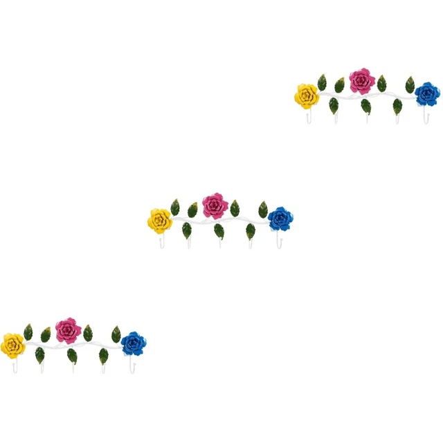 3 piezas Estilo Pastoral Gancho Estante Hierro Arte Rosa Gancho Puerta Trasera Gancho Bolso Ropa