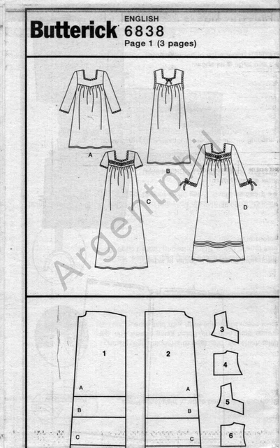 Butterick 6838 Misses Petite Loose Fitting Diamond Neck Nightgown Sewing Pattern 5
