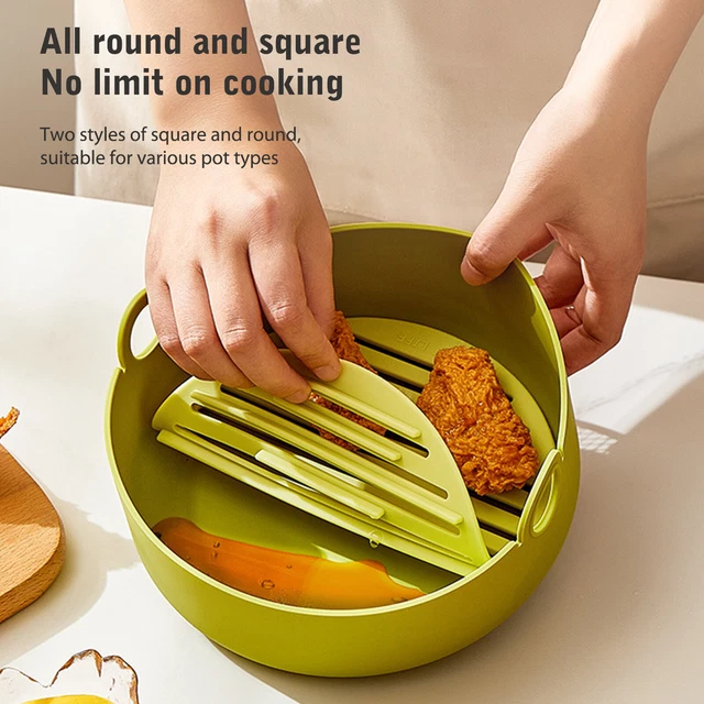 Tazón freidora de aire de silicona para microondas tazones para ensalada de frutas (verde redondo)