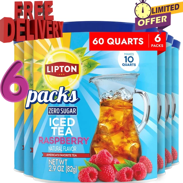 LIPTON ZERO SUGAR Raspberry Iced Tea Mix, Makes 10 Quarts (Pack of 6) £ ...