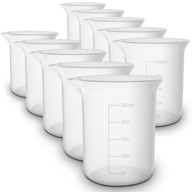 10 Pack - 250ml RE-GEN Plastic Graduated Lab Measuring Beakers Jugs Containers