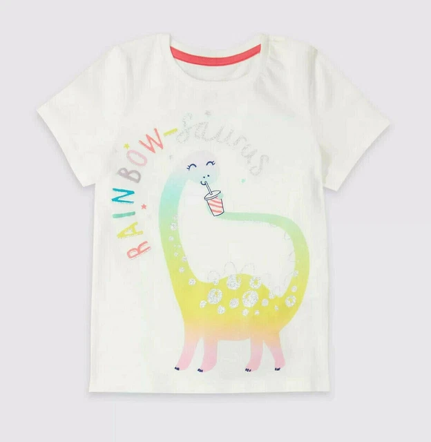 Girls Ex Marks And Spencer M&S Rainbowsaurus T-Shirt Top Ages 1.5 - 5 Years NEW