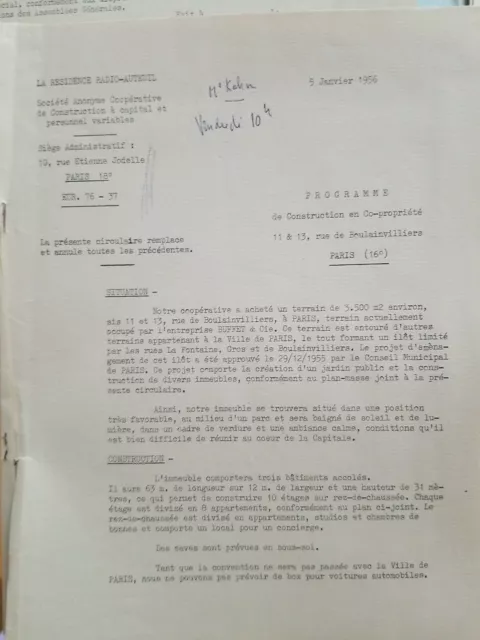 LOT DE DIVERS DOCUMENTS ANCIENS sur la résidence radio auteuil, plan papiers . 3