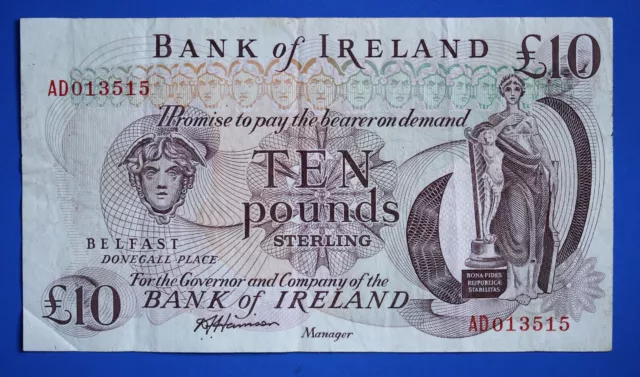 1984 Bank of Ireland, Ten pound, Harrison, £10 banknote, "AD"  [28110]