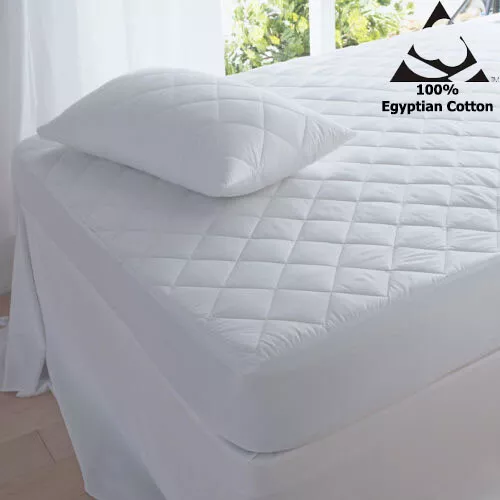 Extra Deep T200 Quilted Mattress Protector Egyptian Cotton All Bed Size Cover