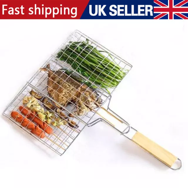 Barbecue Grilling Basket Grill BBQ Net Steak Meat Fish Veg Mesh Holder Tool 34cm