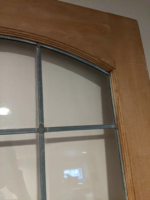 Salvaged Arts & Crafts Arched Leaded Glass Door 34" wide 79" tall 2
