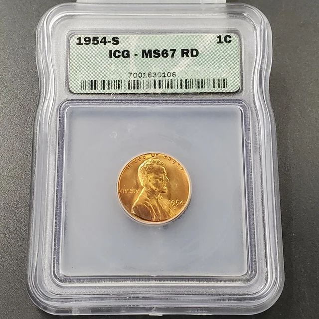 1954 S Lincoln Wheat Cent Penny Coin ICG MS67 RED RD Gem BU San Francisco