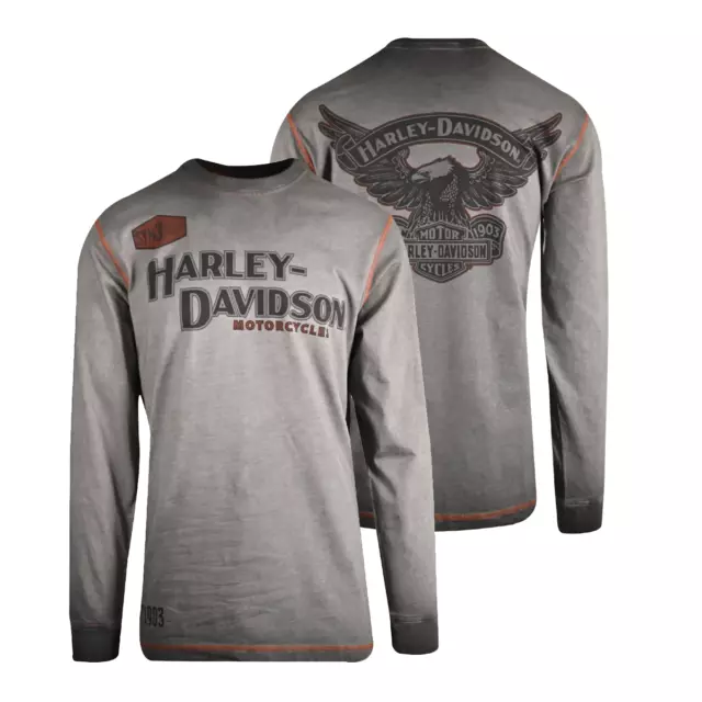 HARLEY-DAVIDSON MEN'S T-SHIRT Grey Distressed Iron Block Long