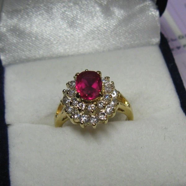 Bague Fleur Sertie Rubis Et Diamant Cz - Taille 50 Plaqué Or 18K 5 Microns Neuve Avec étiquettes