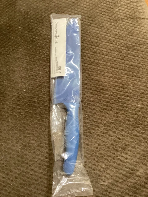 New Pampered Chef Coated Chef's Blue Knife with Cover #1516. Sealed Bag