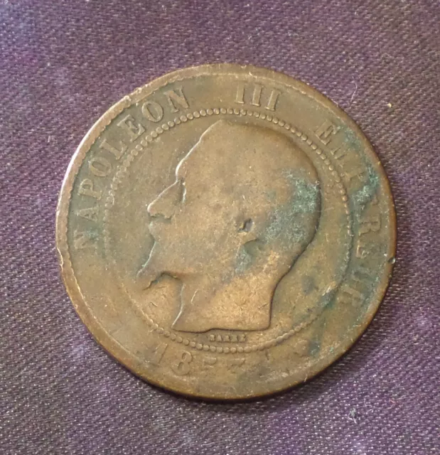 French Coin: 1853 France Napoleon III Dix Centimes (10 Cent) Coin - Marseilles