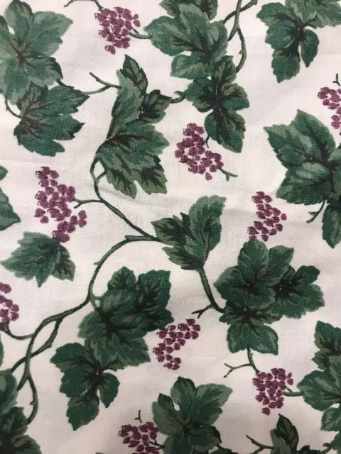 100% Cotton Fabric 6 Yards X 45” Off White W/ Grapevines Wine Grapes Berries