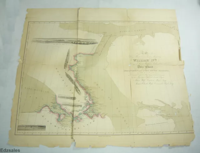 Antique 1834 Arctic Chart Discoveries by Explorer Captain Ross Royal Navy