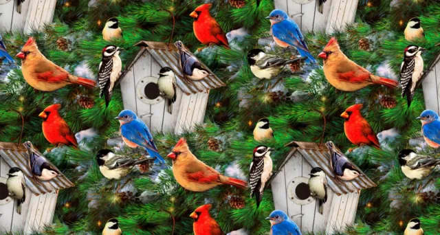Bird Fabric - Birdhouse & Pines Greg Giodano Digital - David Textiles 20"