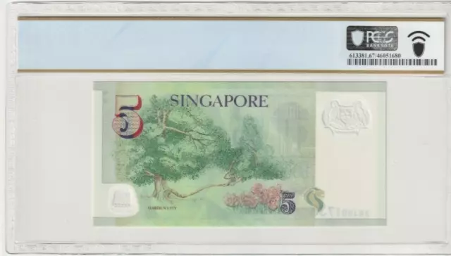 Singapore 2005 5 Dollars PCGS Certified Banknote UNC 67 PPQ Pick 47a 2