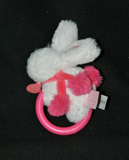 Peluche lapin pompon DOUDOU ET COMPAGNIE blanc rose fraise hochet 13 cm NEUF