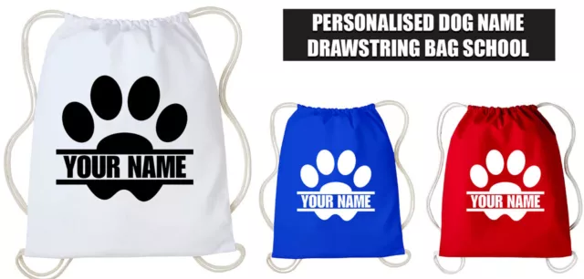 Personalised DOG NAME Drawstring Split Paw Treat Bag Paw Print Doggy Bag