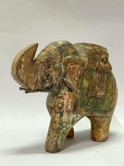 Antiguo Vintage Raro Tallada a Mano Madera Pequeño Elefante Figura Estatua