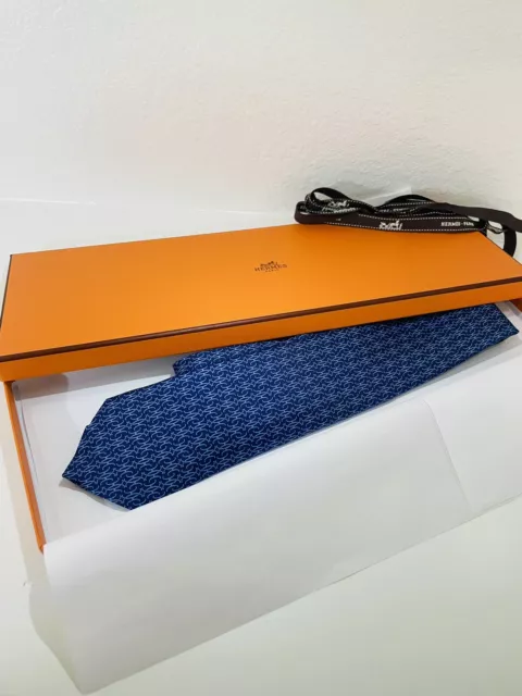 Hermes Tie Navy Blue Cravate Twill Tie 7 H Lift Marine/Ciel. 006346T. Brand New