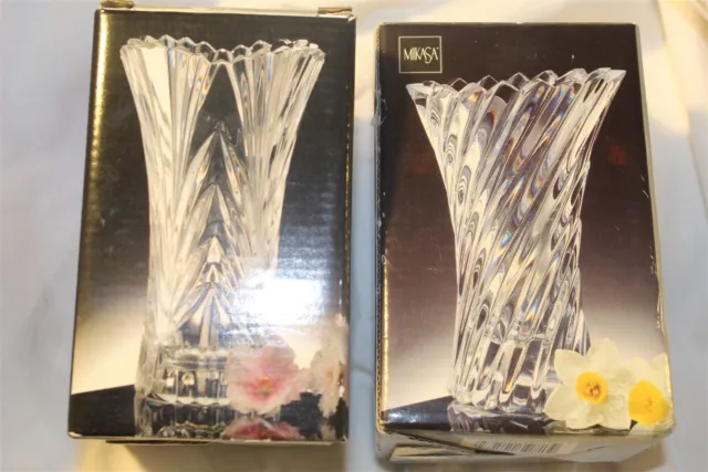 Mikasa Clear Crystal Cut Glass "Vision'' 5" & "Accent" 4 3/4" Tall Bud Vases