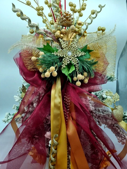 Burgundy Red Gold Christmas Tree Topper Bow Very Large Handmade Luxury Bow