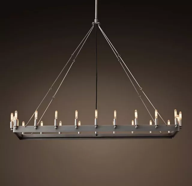 Restoration Hardware RH CAMINO VINTAGE FILAMENT RECTANGULAR CHANDELIER 52 Nickel