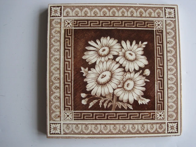 ANTIQUE VICTORIAN FLORAL TRANSFER PRINT TILE - LEA & BOULTON - C1896-1902 No.422