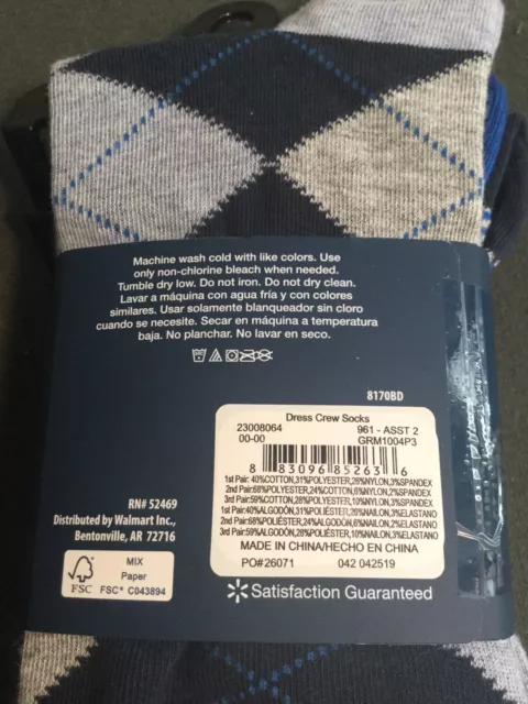 Chaussettes habillées George homme bleu et gris mode 3 paires de chaussures taille 6-12 neuves avec étiquettes 3