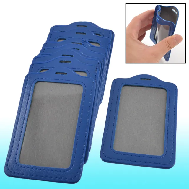 Factory Faux Leather Vertical Name Tag ID Badge Card Holders Blue 10 Pcs