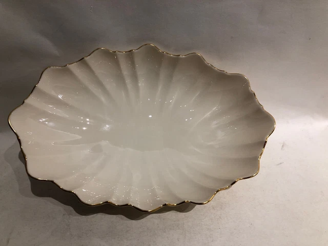 Vintage Lenox China, Symphony Oval Scalloped Footed Bowl - Ivory w/ Gold Trim