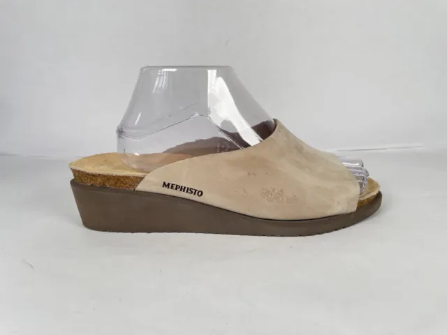 Mephisto Womens Size US 10 EU 40 Wedge Slide Sandals Sand Beige Nubuck Shoes